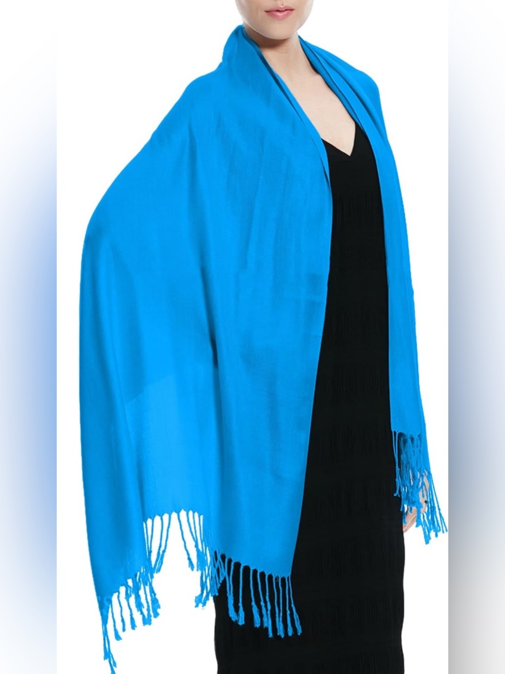 NEW Bloomingdales Periwinkle Cashmere/silk Wrap Scarf Fringed Extra Large Luxe